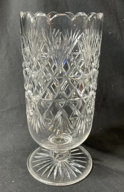 Antique Vintage Used Cut Crystal Glass Vase Celery Flower