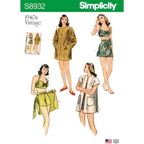 Simplicity 8932 Misses Vintage Bikini Top Shorts Wrap Skirt And Coat