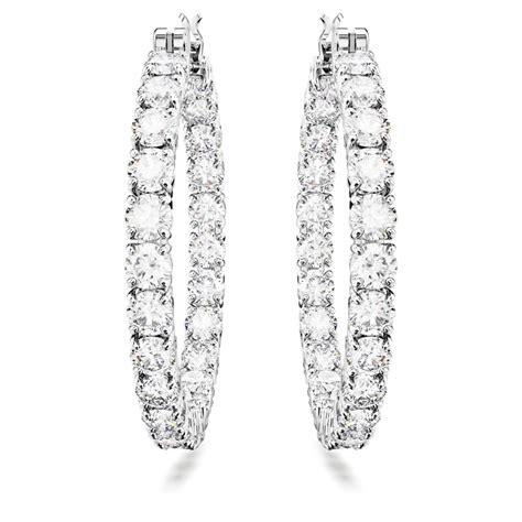 Matrix Hoop Earrings Round Cut White Rhodium Plated Swarovski