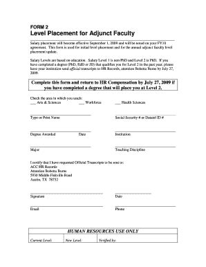 Fillable Online Austincc Form Level Placement For Adjunct Faculty