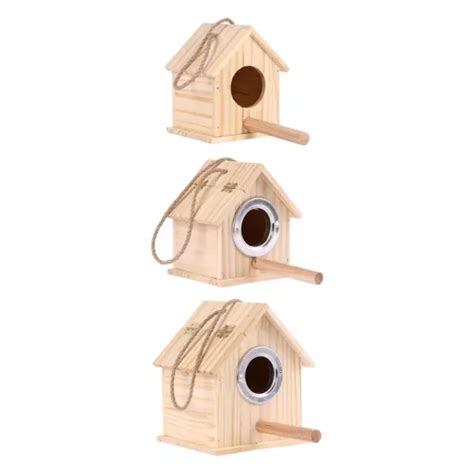 CABANE À OISEAUX en bois Nichoir suspendu avec perchoir Nid pour EUR 14