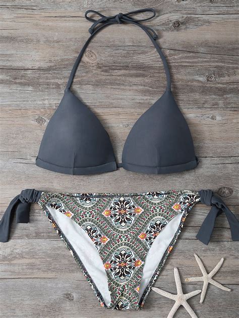 51 OFF Halter Padded Tribal Print Bikini Set Rosegal