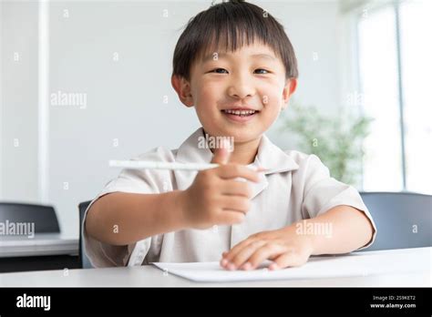 Boy Studying At His Desk Stock Photo Alamy