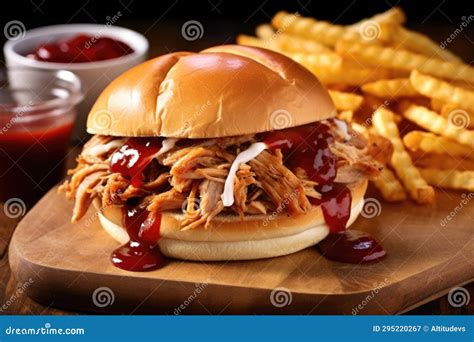 High Angle Shot Of A Pulled Pork Sandwich With Sauce Stock Image Image Of Meal Savory 295220267