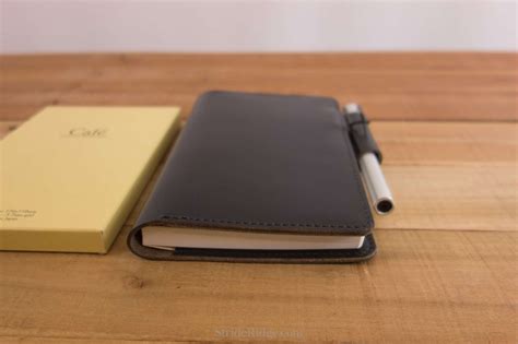 Cafe Note B6 Slim Cover with Pen Loops in Black Leather and Stitching