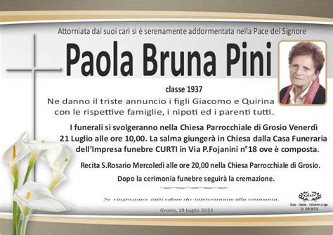 Necrologio Pini Paola Bruna INTORNO TIRANO