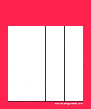 4x4 Classic Bingo Card Template