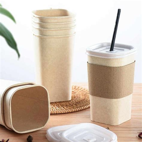 Sugarcane Pulp Pla Paper Cup With Lid Soy Milk Cup Biodegradable Square