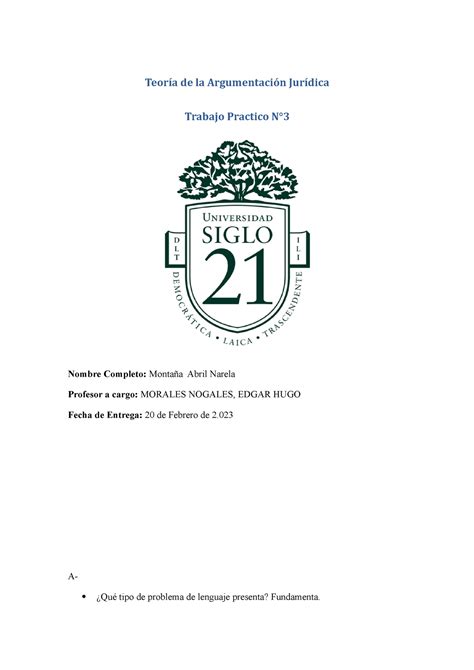 TP3 Teoria de la Arg Juridica 2023 Teoría de la Argumentación