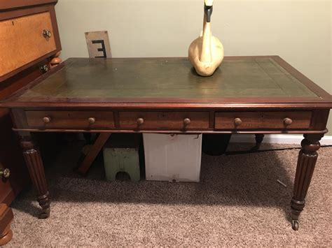 Antique leather top desk. Any idea when it may have been been? : Antiques