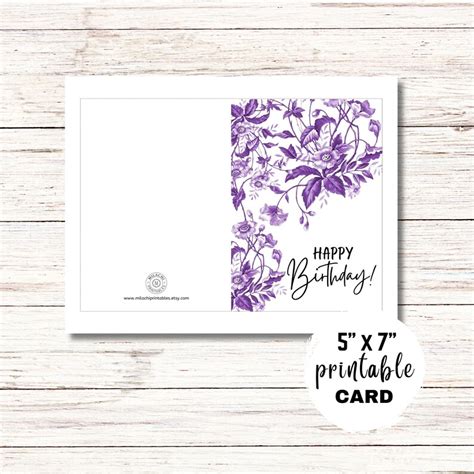 Happy Birthday Card Printable Greeting Card Purple Floral Birthday Card