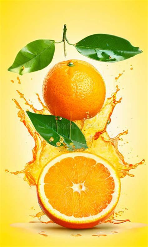 Tangerine Cut Juicy With Green Leaves Juice Splashes Stock Illustration