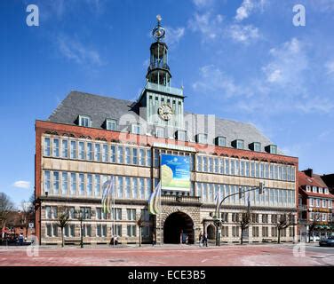 Emden, Germany, Emden City Hall at Delft with the museum cruiser Stock ...