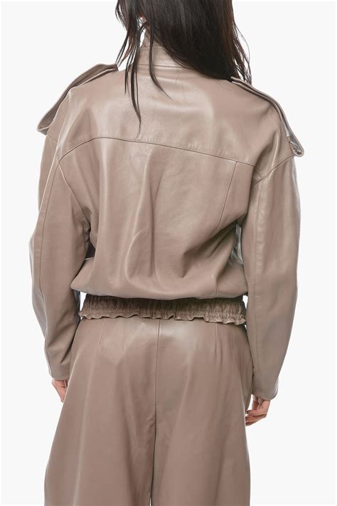 The Mannei Oversized Pau Soft Leather Jacket With Smocked Panel Women