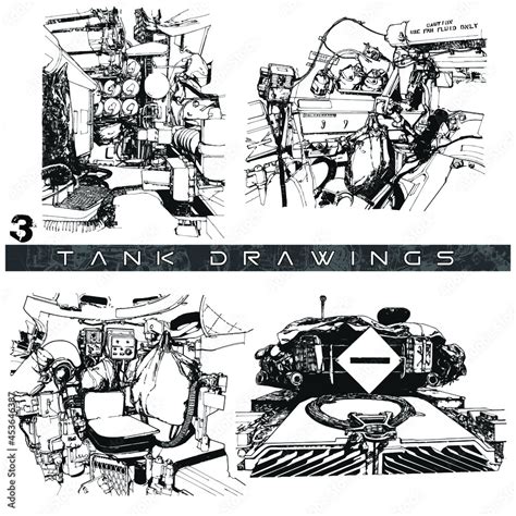 M60 Tank Renderings Inside And Out Drawings Vector Illustration 03