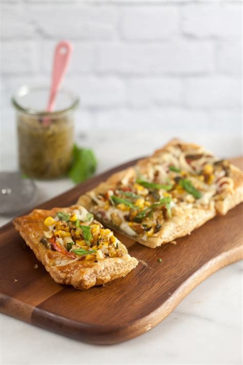 Puff Pastry Pizza With Summer Vegetables Pesto Healthy Delicious