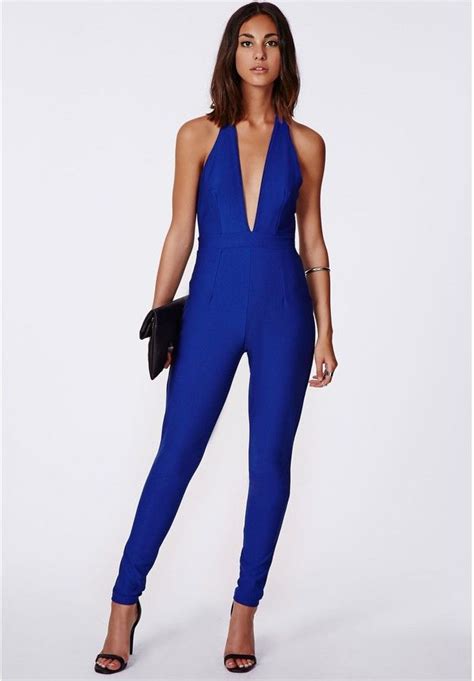 Missguided Madeleine Halterneck Jumpsuit In Cobalt Blue Shopstyle