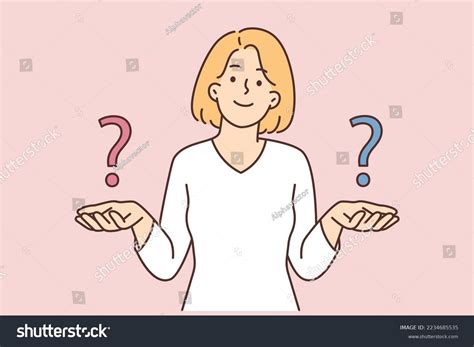 Confused Woman With Question Marks On Hands Royalty Free Stock Vector