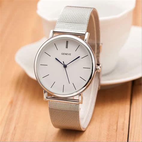 2017 New Famous Brand Silver Casual Geneva Quartz Watch Women Metal Mesh Stainless Steel Dress