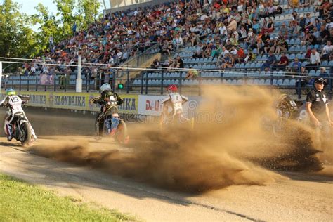 Speedway Riders on the Track Editorial Photography - Image of dust ...