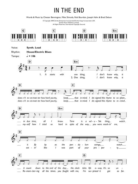 In The End By Linkin Park Sheet Music For Piano Chordslyrics At Sheet