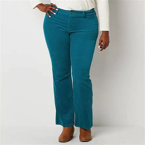 St Johns Bay Secretly Slender Womens Mid Rise Bootcut Corduroy Pant Plus Color Autumn