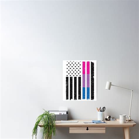 Us Flag American Lgbt Bisexual Funny Bi Pride Poster By Stronzi