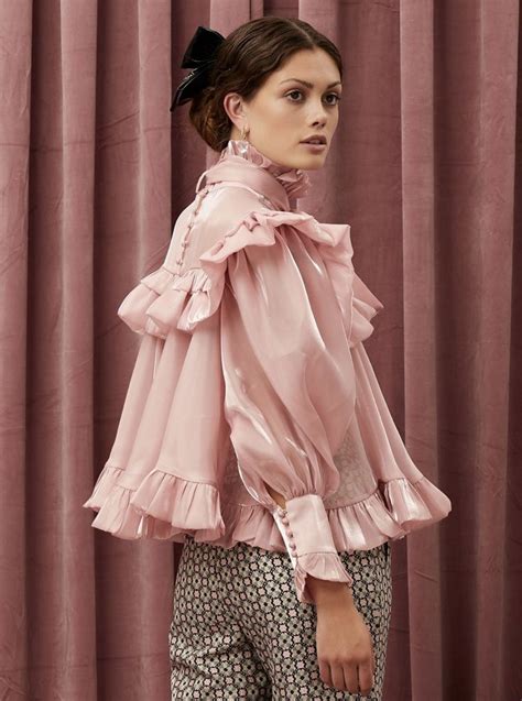 Ruffle Bow Blouse In A Shimmery Fabric A High Victorian Neckline And