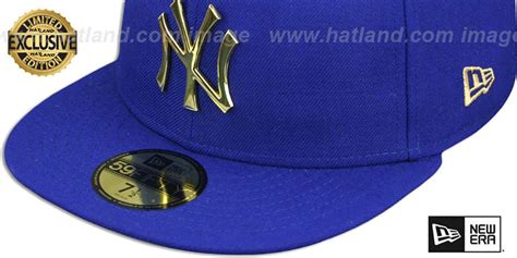 New York Yankees Gold Metal Badge Royal Fitted Hat