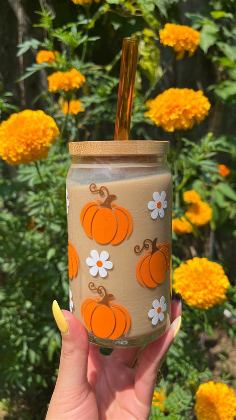 Pumpkin Daisies Fall Glass Cup - Etsy