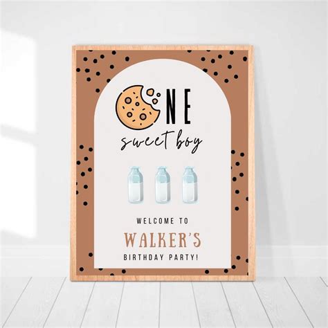 One Sweet Boy First Birthday Welcome Sign Cookies And Milk Boy First