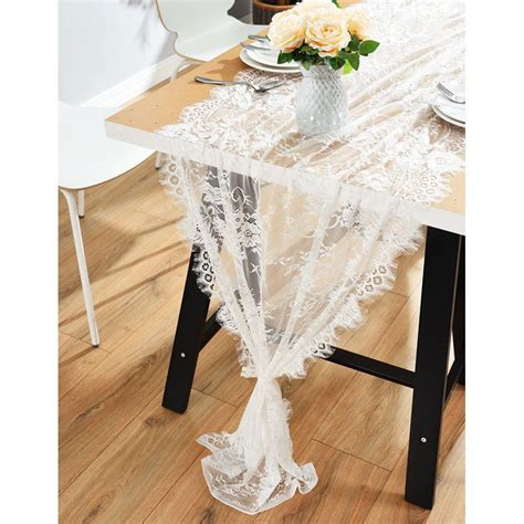 Ourwarm 28 X 120 Inches Vintage Lace Wedding Table Runner White Floral