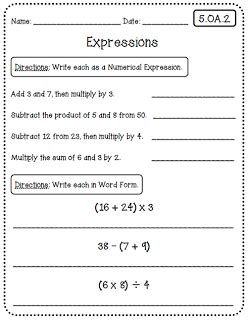 Numerical Expressions 5th Grade Worksheets