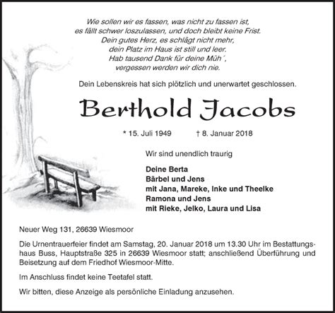 Traueranzeigen Von Berthold Jacobs Nordwest Trauer De