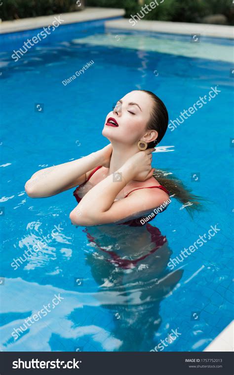 Sexy Model Wearing Bikini Pool Shutterstock