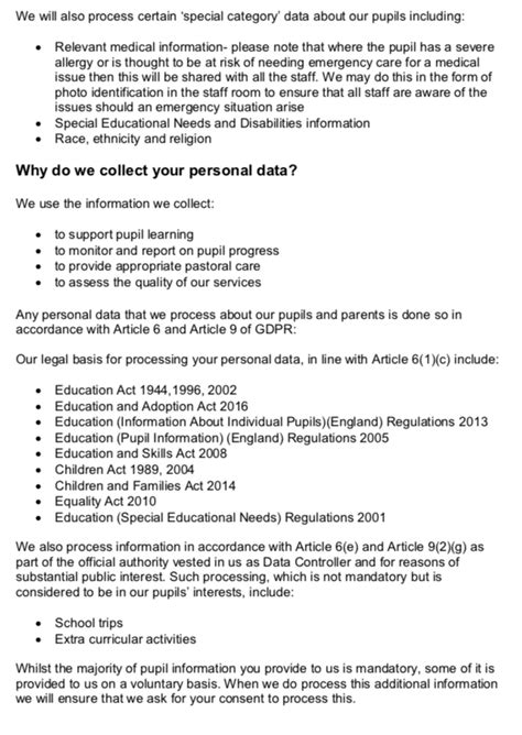 Privacy Notice And General Data Protection Regulation Gdpr Mowbray School