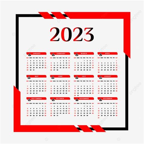 2023 Black And Red Calendar With Unique Shape Calendar 2023 Calendar