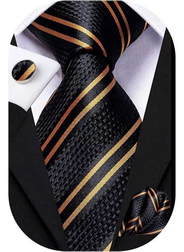 Set De Corbata Pañuelo Y Gemelos Hi tie Seda Black Gold Meses sin