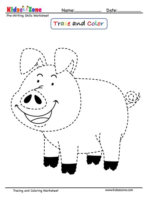 Pig Cartoontracing And Color Worksheet Kidzezone
