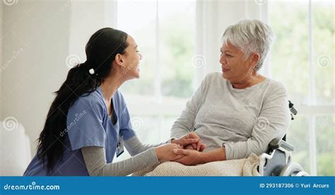 Senior Care Nurse And Empathy With Smile For Support Wellness And