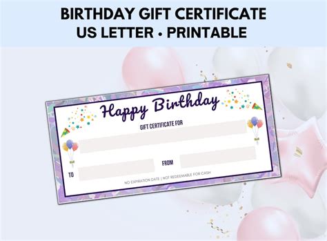 Printable Birthday Gift Certificate, Gift Certificate Template, Gift ...