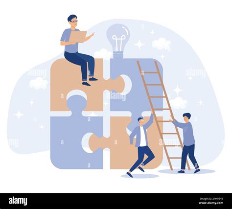 Teamwork Concept People Connecting Puzzle Elements Flat Vector Modern