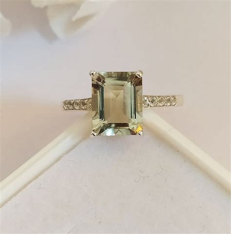 Natural Green Amethyst Ring Emerald Cut Amethyst Ring Natural Etsy