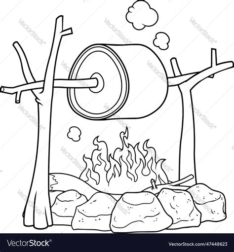 Outlined Cartoon Camp Fire With Flames Royalty Free Vector