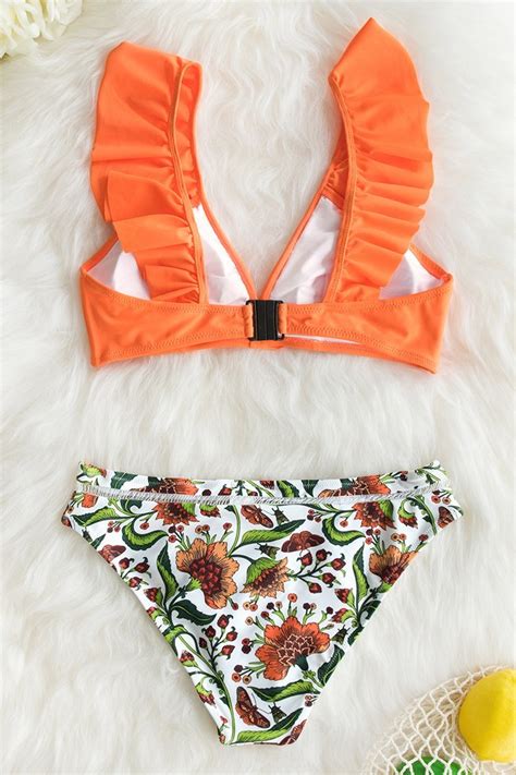 Orange R Schen Bikini Mit Blumen Hose Cupshe Deutschland