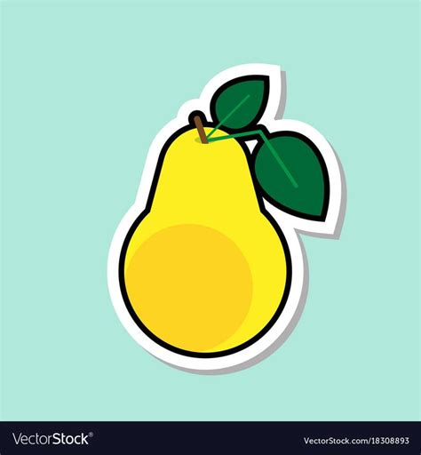 Pear Sticker On Blue Background Colorful Fruit Icon Vector Illustration