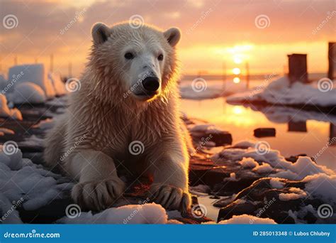 Polar Bear On Melting Ice Floe In Arctic Sea Digital Ai Stock