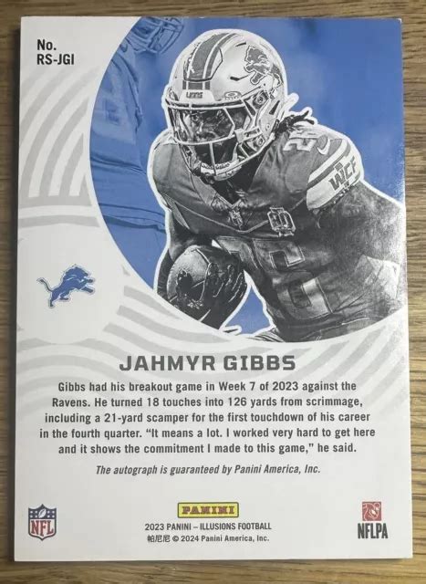 2023 PANINI ILLUSIONS JAHMYR GIBBS RC Rookie Signs Acétate Auto BLEU