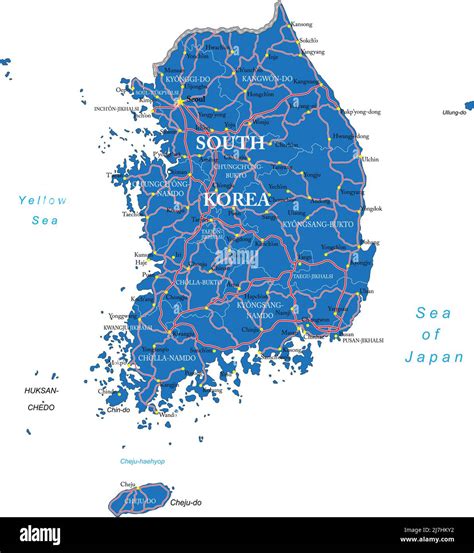 Mapa Vectorial Muy Detallado De Corea Del Sur Con Regiones