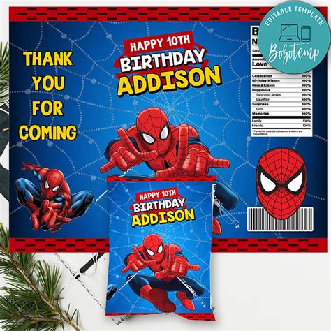 Spiderman Birthday Chip Bag Digital File Printable Diy Bobotemp